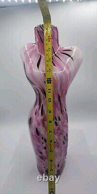Murano Style Handblown Art Glass Female Torso Vase Figurine Pink Bust 13