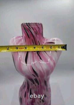 Murano Style Handblown Art Glass Female Torso Vase Figurine Pink Bust 13