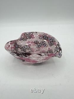 Murano Style Millefiori Heart Bowl Pink Murrine Art Glass Dish 4.5