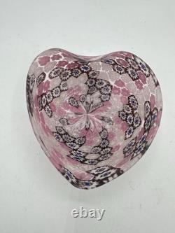 Murano Style Millefiori Heart Bowl Pink Murrine Art Glass Dish 4.5