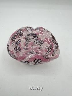 Murano Style Millefiori Heart Bowl Pink Murrine Art Glass Dish 4.5