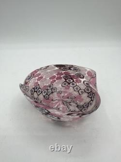 Murano Style Millefiori Heart Bowl Pink Murrine Art Glass Dish 4.5