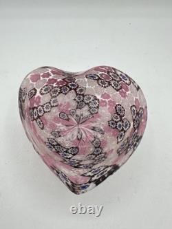 Murano Style Millefiori Heart Bowl Pink Murrine Art Glass Dish 4.5