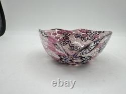 Murano Style Millefiori Heart Bowl Pink Murrine Art Glass Dish 4.5