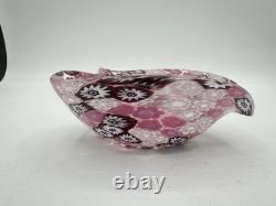 Murano Style Millefiori Heart Bowl Pink Murrine Art Glass Dish 4.5
