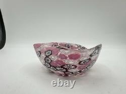 Murano Style Millefiori Heart Bowl Pink Murrine Art Glass Dish 4.5