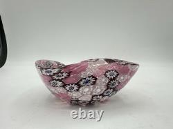 Murano Style Millefiori Heart Bowl Pink Murrine Art Glass Dish 4.5