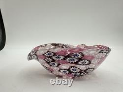 Murano Style Millefiori Heart Bowl Pink Murrine Art Glass Dish 4.5