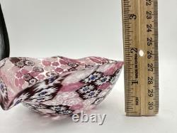 Murano Style Millefiori Heart Bowl Pink Murrine Art Glass Dish 4.5