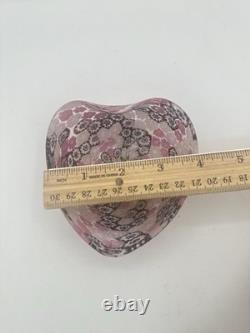 Murano Style Millefiori Heart Bowl Pink Murrine Art Glass Dish 4.5