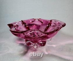 Murano Style Pink Art Glass Centerpiece Bowl UV Reactive 13.5 Inch