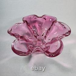 Murano Style Pink Art Glass Centerpiece Bowl UV Reactive 13.5 Inch