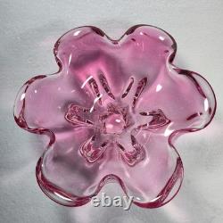 Murano Style Pink Art Glass Centerpiece Bowl UV Reactive 13.5 Inch