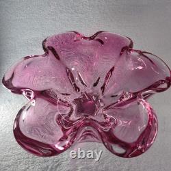 Murano Style Pink Art Glass Centerpiece Bowl UV Reactive 13.5 Inch