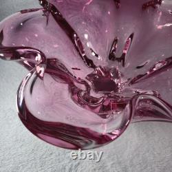 Murano Style Pink Art Glass Centerpiece Bowl UV Reactive 13.5 Inch