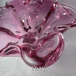 Murano Style Pink Art Glass Centerpiece Bowl UV Reactive 13.5 Inch
