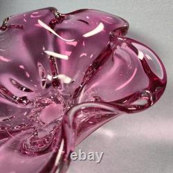 Murano Style Pink Art Glass Centerpiece Bowl UV Reactive 13.5 Inch