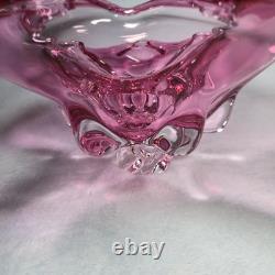 Murano Style Pink Art Glass Centerpiece Bowl UV Reactive 13.5 Inch