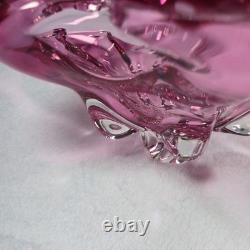 Murano Style Pink Art Glass Centerpiece Bowl UV Reactive 13.5 Inch