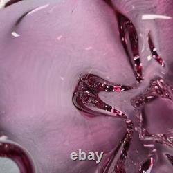 Murano Style Pink Art Glass Centerpiece Bowl UV Reactive 13.5 Inch