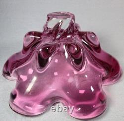 Murano Style Pink Art Glass Centerpiece Bowl UV Reactive 13.5 Inch