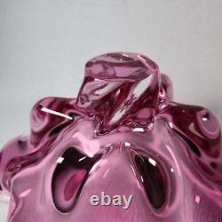Murano Style Pink Art Glass Centerpiece Bowl UV Reactive 13.5 Inch