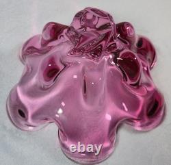 Murano Style Pink Art Glass Centerpiece Bowl UV Reactive 13.5 Inch