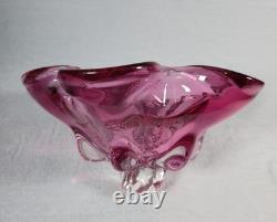 Murano Style Pink Art Glass Centerpiece Bowl UV Reactive 13.5 Inch