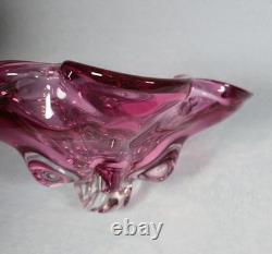 Murano Style Pink Art Glass Centerpiece Bowl UV Reactive 13.5 Inch