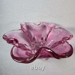 Murano Style Pink Art Glass Centerpiece Bowl UV Reactive 13.5 Inch
