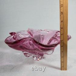 Murano Style Pink Art Glass Centerpiece Bowl UV Reactive 13.5 Inch