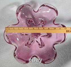 Murano Style Pink Art Glass Centerpiece Bowl UV Reactive 13.5 Inch