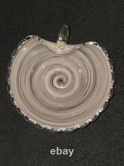 Murano Swirl Agate Pink Art Glass Bowl Gold Flake Handle