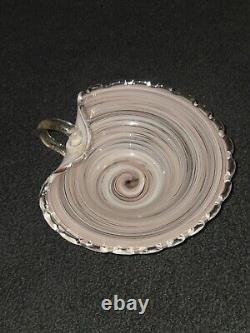 Murano Swirl Agate Pink Art Glass Bowl Gold Flake Handle