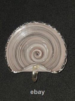 Murano Swirl Agate Pink Art Glass Bowl Gold Flake Handle