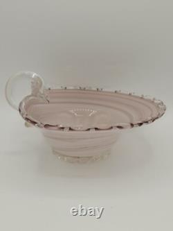 Murano Swirl Agate Pink Art Glass Bowl Gold Flake Handle