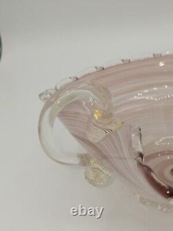 Murano Swirl Agate Pink Art Glass Bowl Gold Flake Handle