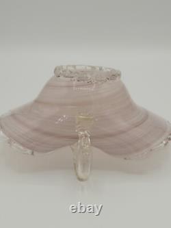 Murano Swirl Agate Pink Art Glass Bowl Gold Flake Handle