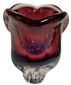 Murano Vase 6.5 Flavio Poli Seguso Pink Purple Sommerso Art Glass Whale Tail