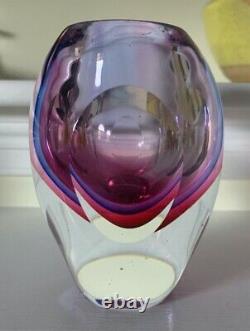 Murano Vase Purples / Pinks / Reds Sommerso Art Glass Faceted 5.25 Tall