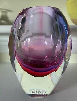 Murano Vase Purples / Pinks / Reds Sommerso Art Glass Faceted 5.25 Tall