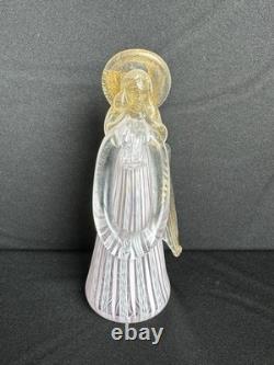 Murano Venetian Art Glass Angel Figurine Pink Latticino Filigrana 24k Gold Leaf