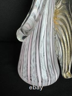 Murano Venetian Art Glass Angel Figurine Pink Latticino Filigrana 24k Gold Leaf