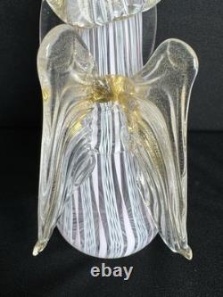 Murano Venetian Art Glass Angel Figurine Pink Latticino Filigrana 24k Gold Leaf