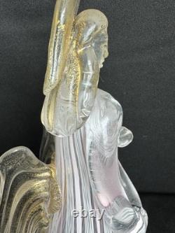 Murano Venetian Art Glass Angel Figurine Pink Latticino Filigrana 24k Gold Leaf