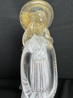 Murano Venetian Art Glass Angel Figurine Pink Latticino Filigrana 24k Gold Leaf