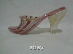 Murano Venetian Art Glass Pink Latticino Ribbon Slipper Saviati Gold Flecks