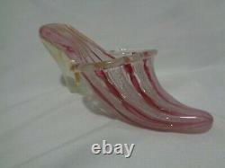 Murano Venetian Art Glass Pink Latticino Ribbon Slipper Saviati Gold Flecks