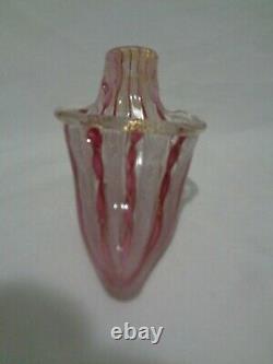 Murano Venetian Art Glass Pink Latticino Ribbon Slipper Saviati Gold Flecks