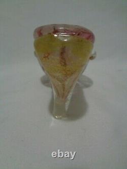 Murano Venetian Art Glass Pink Latticino Ribbon Slipper Saviati Gold Flecks